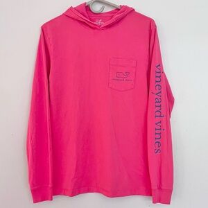 Vineyard Vines Long Sleeve‎ Hooded T-shirt Women’s XS Pink Whale Logo Pocket Tee